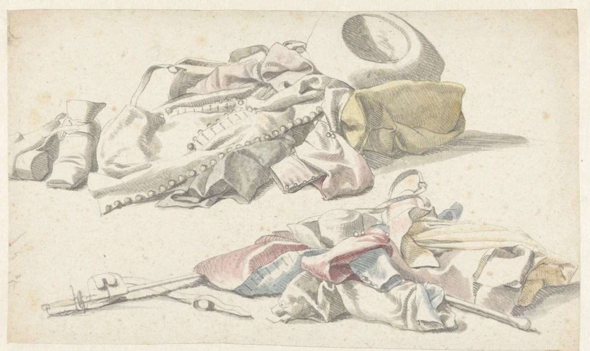 Two still lifes of a soldier's duffle, anonymous, 1600 - 1699