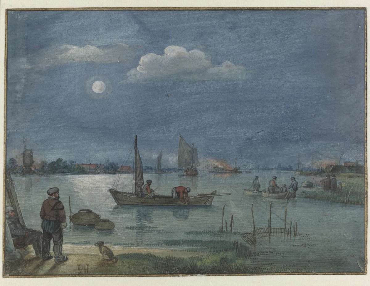 Moonlit River Landscape with Fishermen, Hendrick Avercamp, c. 1625