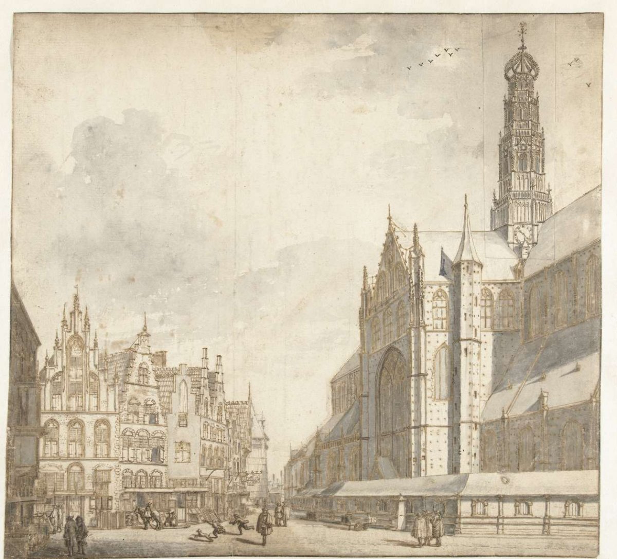 View of the Sint-Bavo in Haarlem, Laurens Vincentsz. van der Vinne, 1668 - 1729