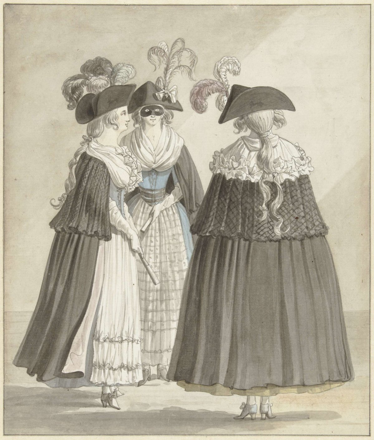 Three women in Roman masquerade costumes, Daniël Dupré, 1790