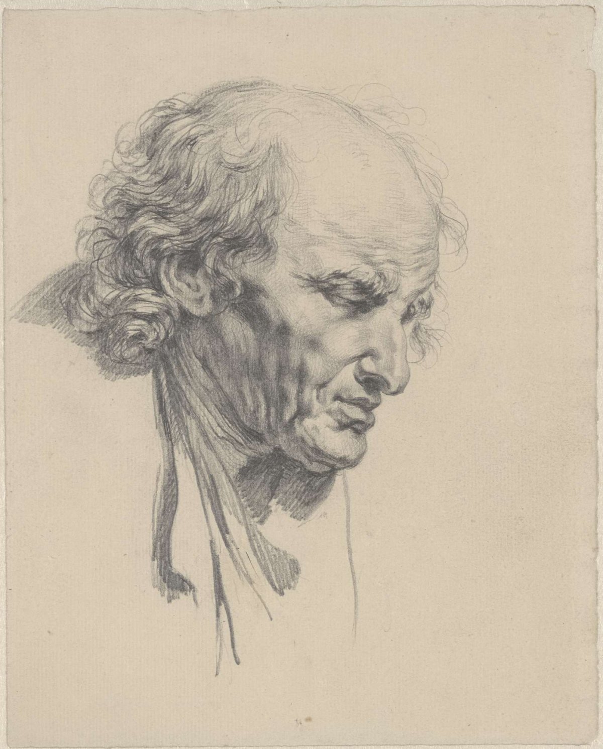 Man's head, looking down to the right, Jean Augustin Daiwaille, 1796 - 1850