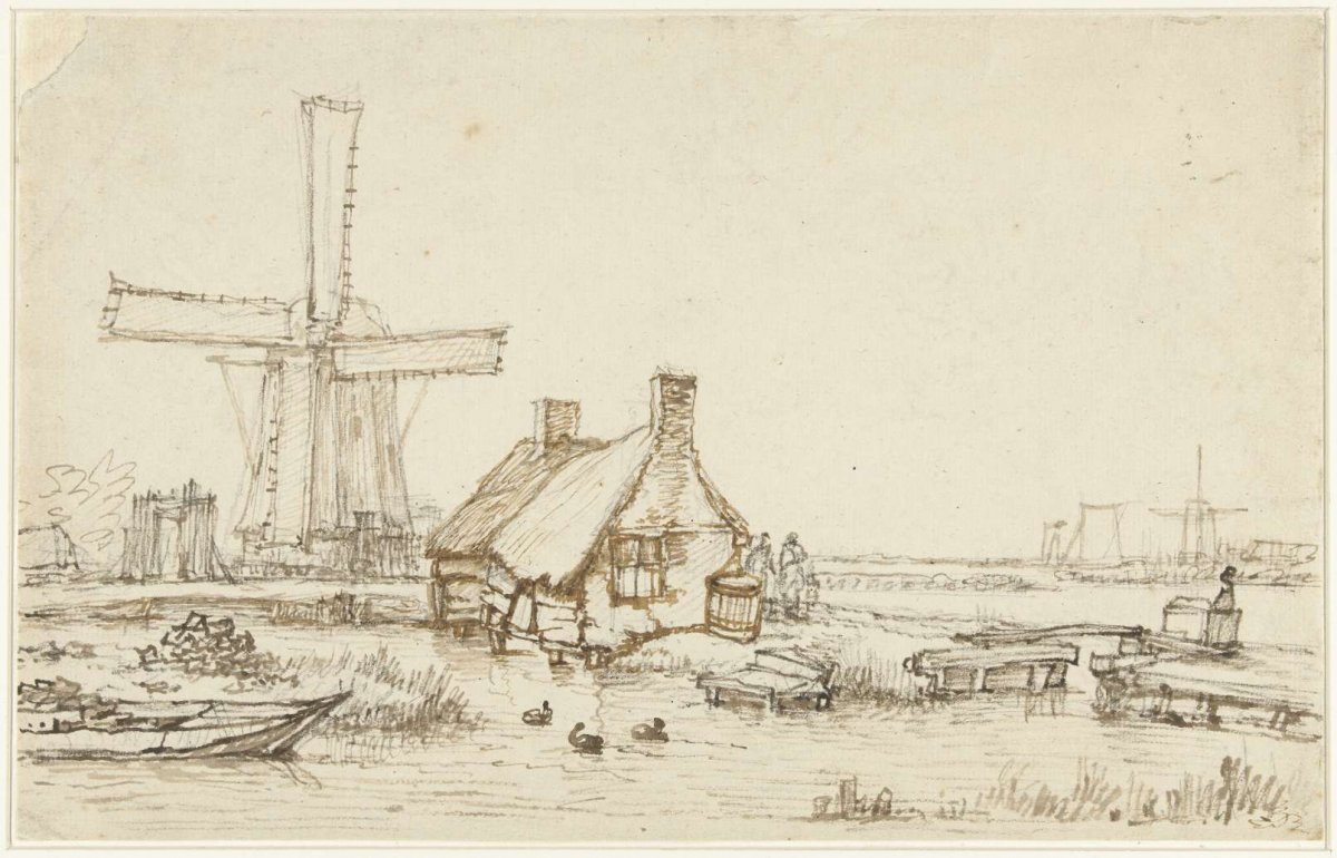 Landscape with cottages and windmill, Jan Hulswit, 1776 - 1822