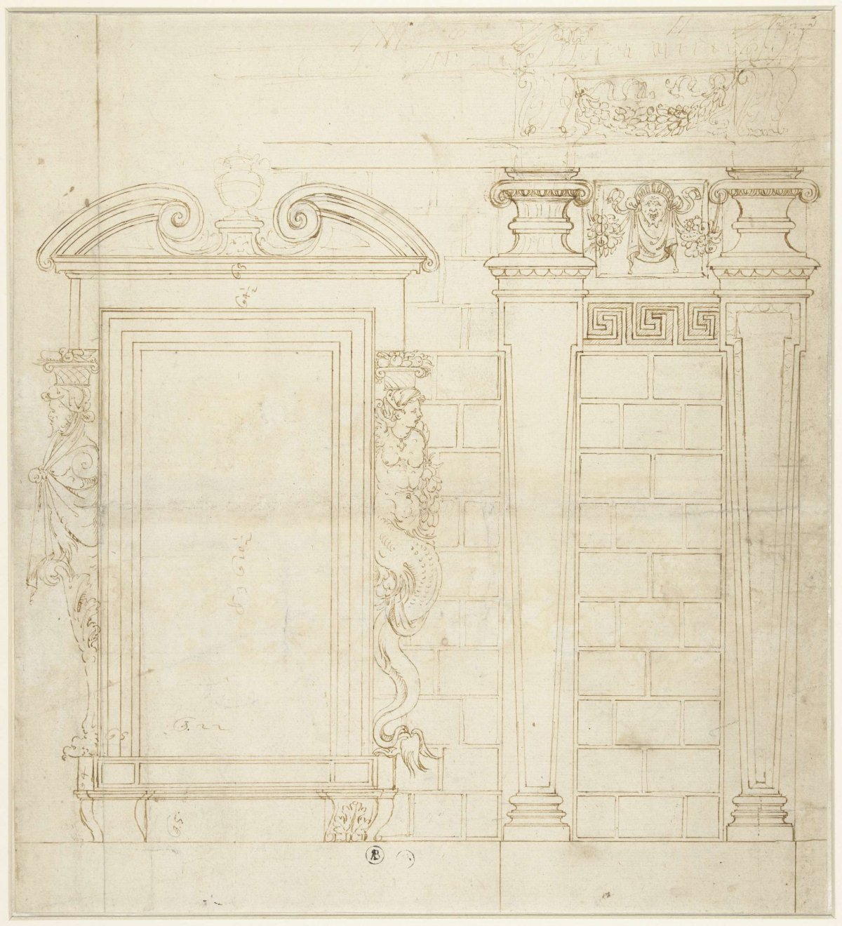 Palace facade with monumental colonnade above rusticated substructure, anonymous, 1500 - 1599