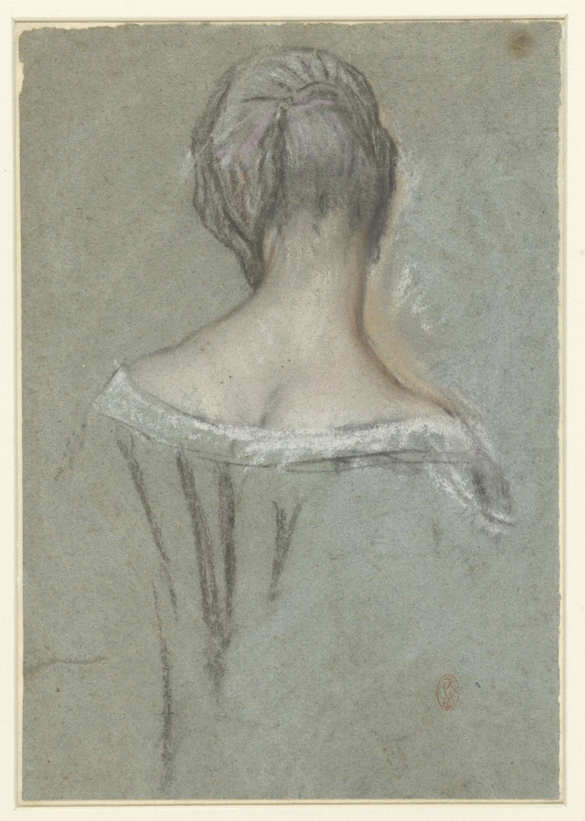 Elegant lady, from behind, anonymous, 1700 - 1800