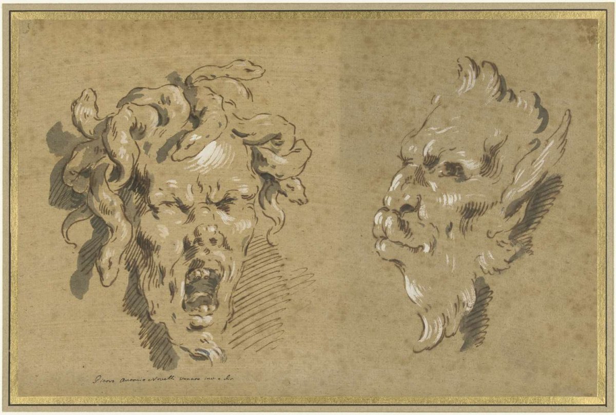 Head of a gorgon and a satyr, Pietro Antonio III Novelli, 1739 - 1801