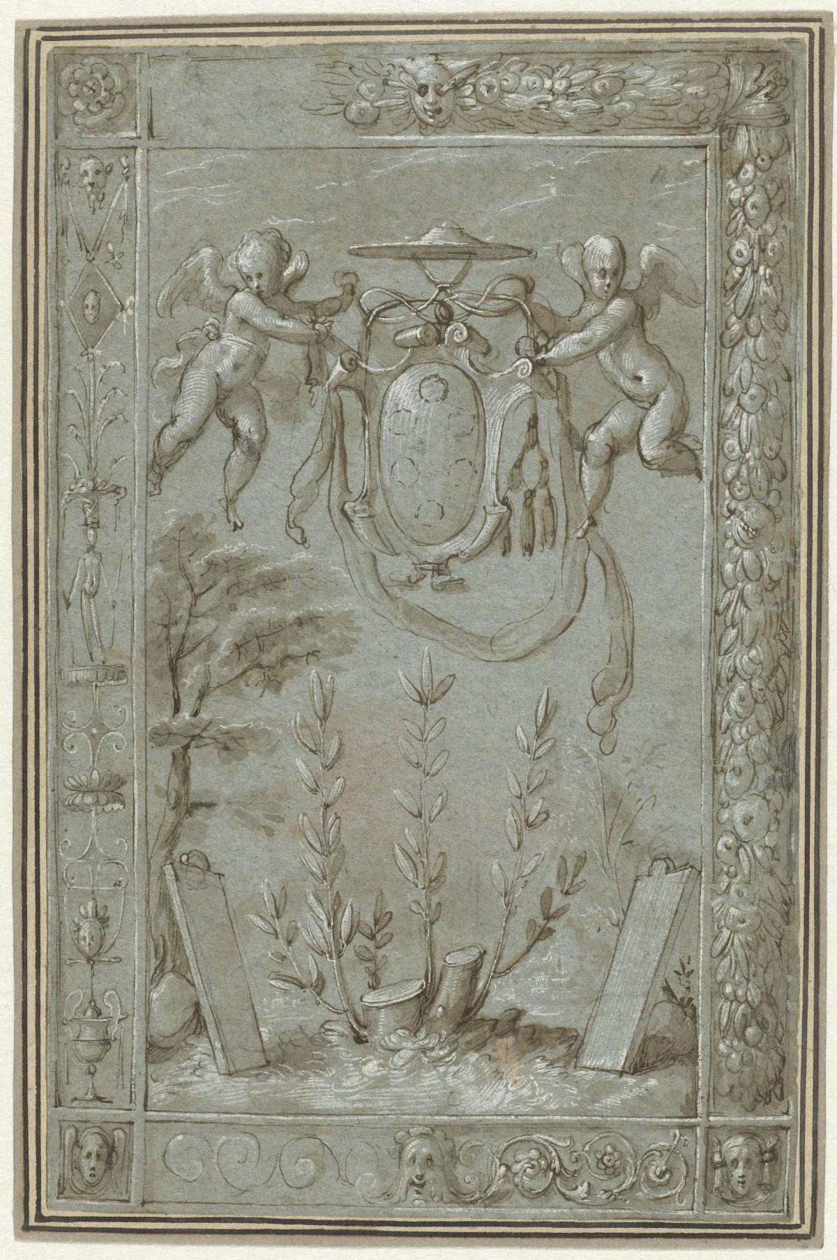 Design for a tapestry with the coat of arms of Cardinal Ippolito de Medici, Francesco Salviati, 1529 - 1535