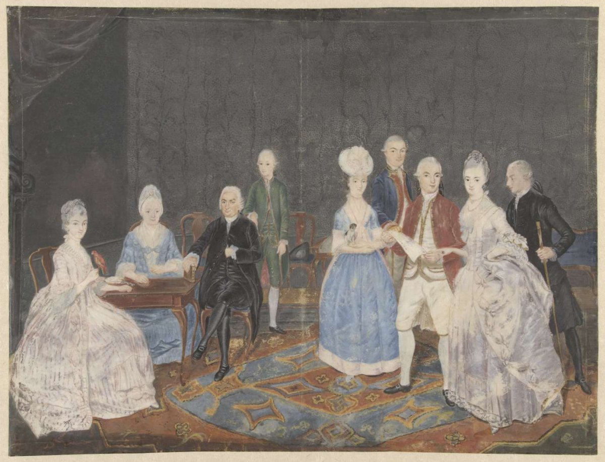 Family group of nine, anonymous, 1700 - 1800