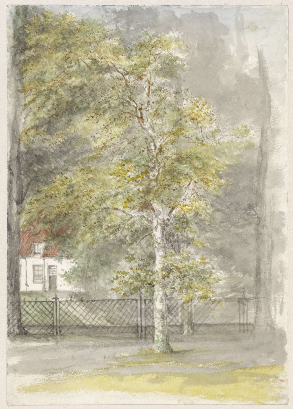 Tree in front of the fence of a country house, Jozef Israëls, 1834 - 1911