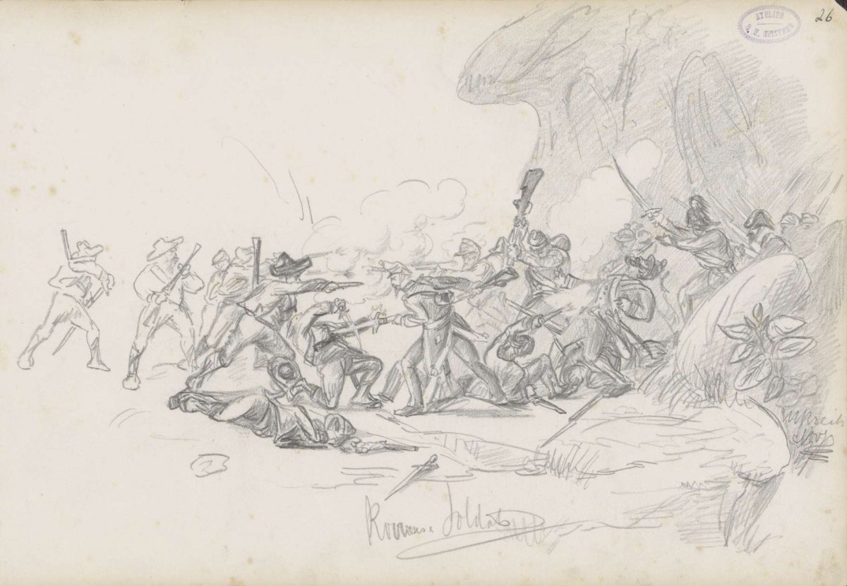 Fight between robbers and soldiers, George Hendrik Breitner, 1872