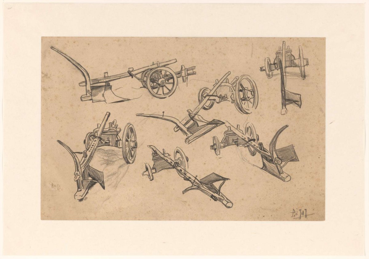 Study sheet with plows, Pieter de Josselin de Jong, 1871 - 1906