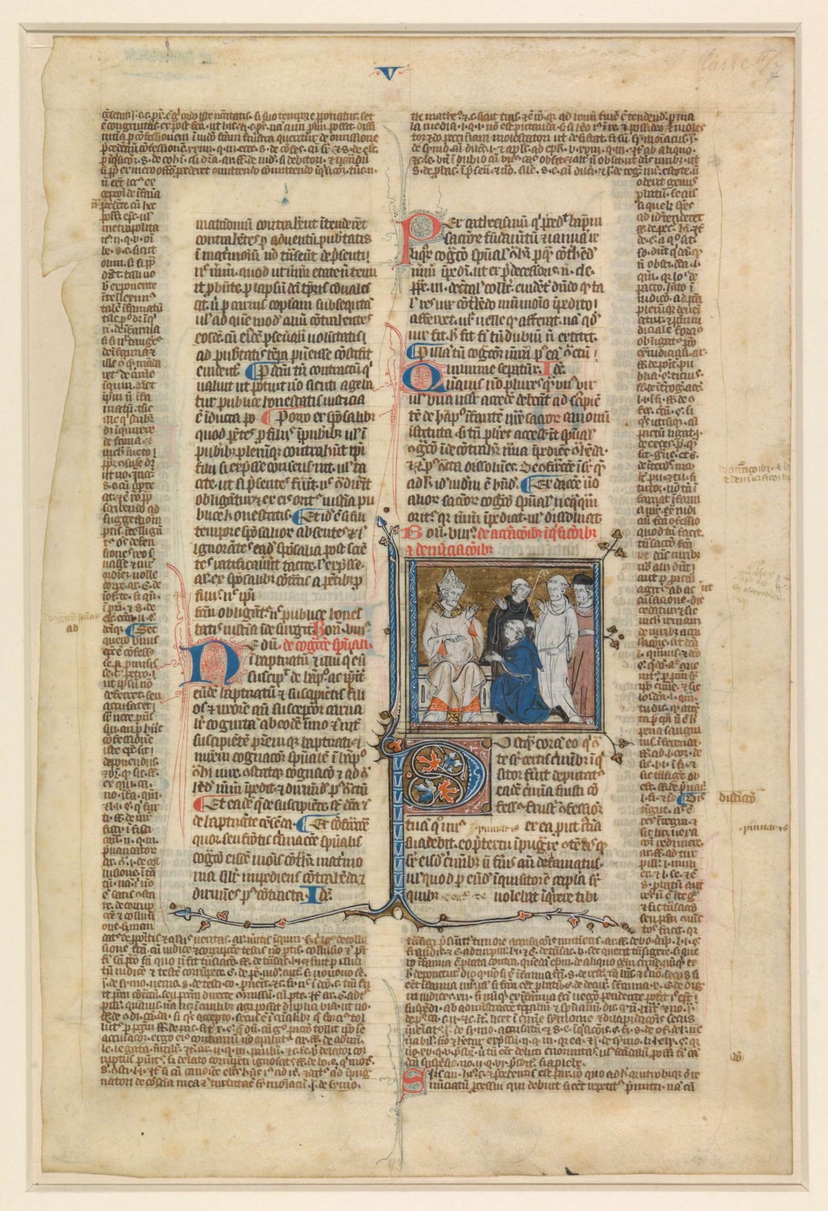 Fragment of decretal with a miniature and historicized initial, anonymous, c. 1325 - c. 1340