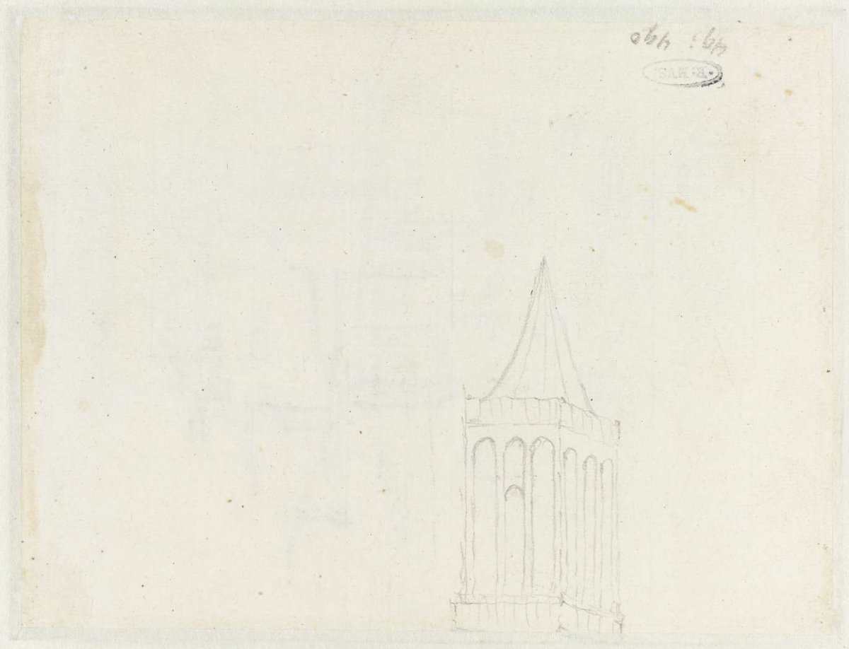Upper section and spire of a gothic church tower, Jan Abrahamsz. Beerstraten, 1600 - 1699