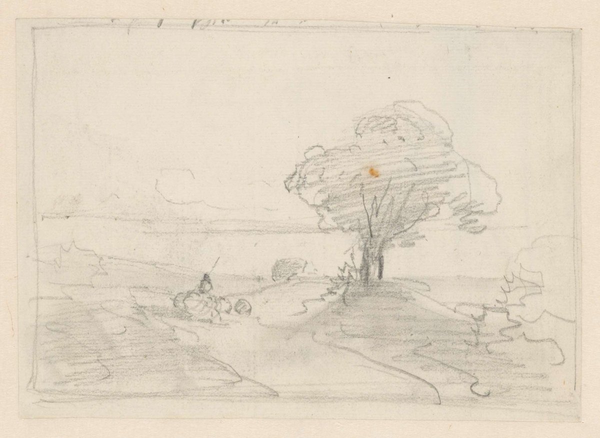 Sketch of a landscape with a tree at the water's edge, Andreas Schelfhout, 1797 - 1870