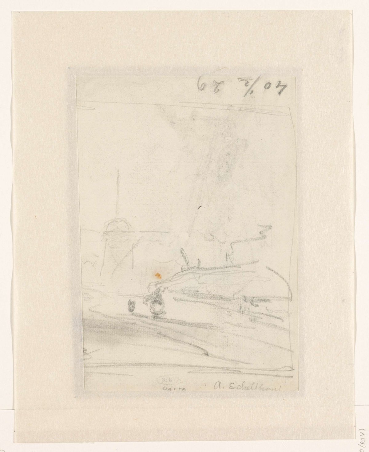 Sketch of a landscape with a mill and a farmhouse, Andreas Schelfhout, 1797 - 1870