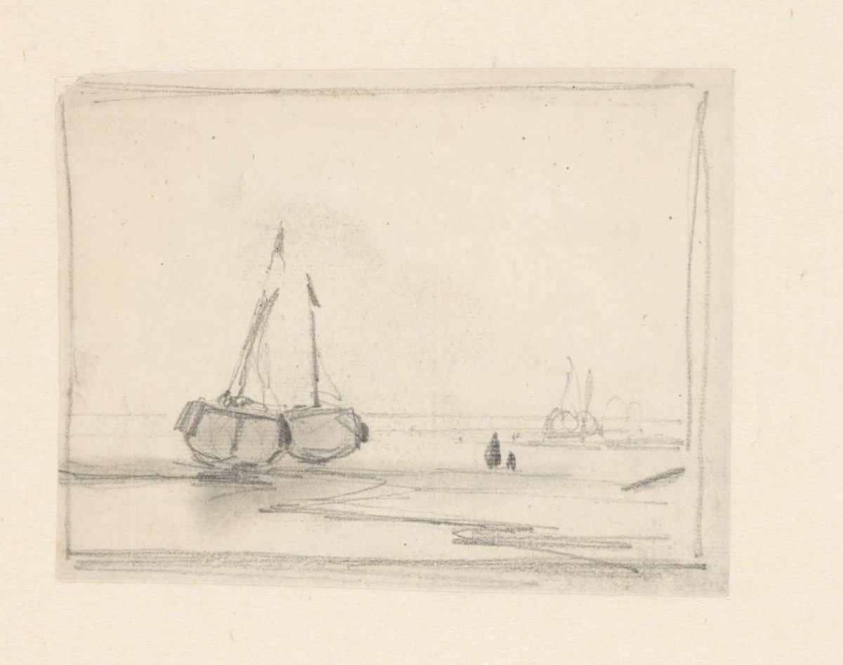 Sketch of fishing boats on the beach, Andreas Schelfhout, 1797 - 1870