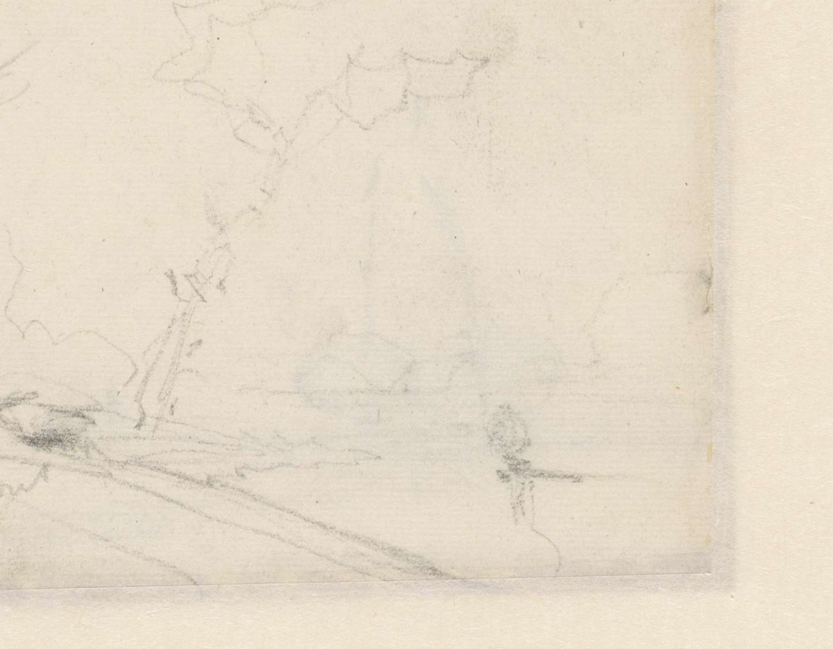 Sketch of a landscape with a tree at the water's edge, Andreas Schelfhout, 1797 - 1870