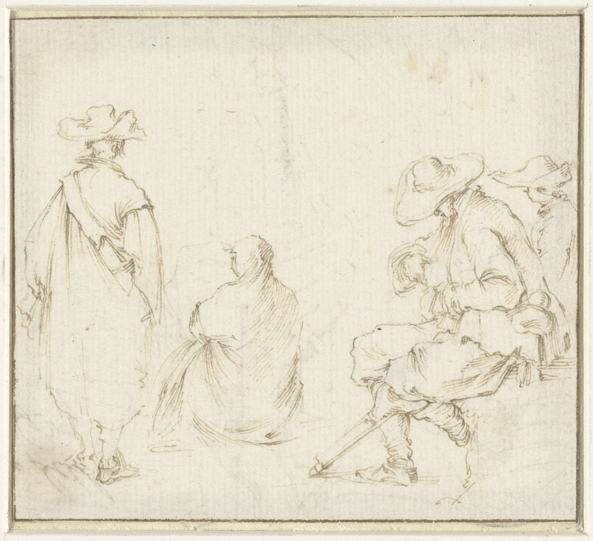 Sketch sheet with a standing and several seated figures, Stefano della Bella, 1620 - 1664