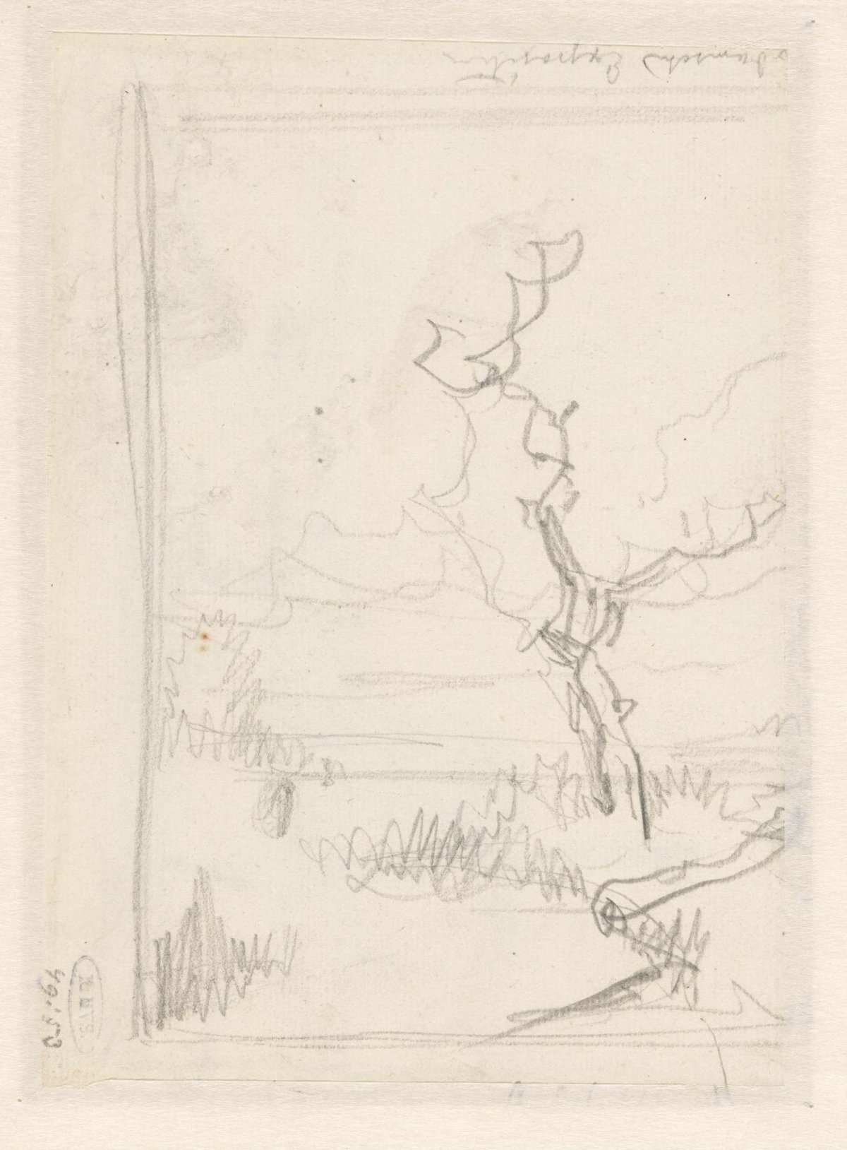 Sketch of a landscape with a tree on the right side, Andreas Schelfhout, 1797 - 1870
