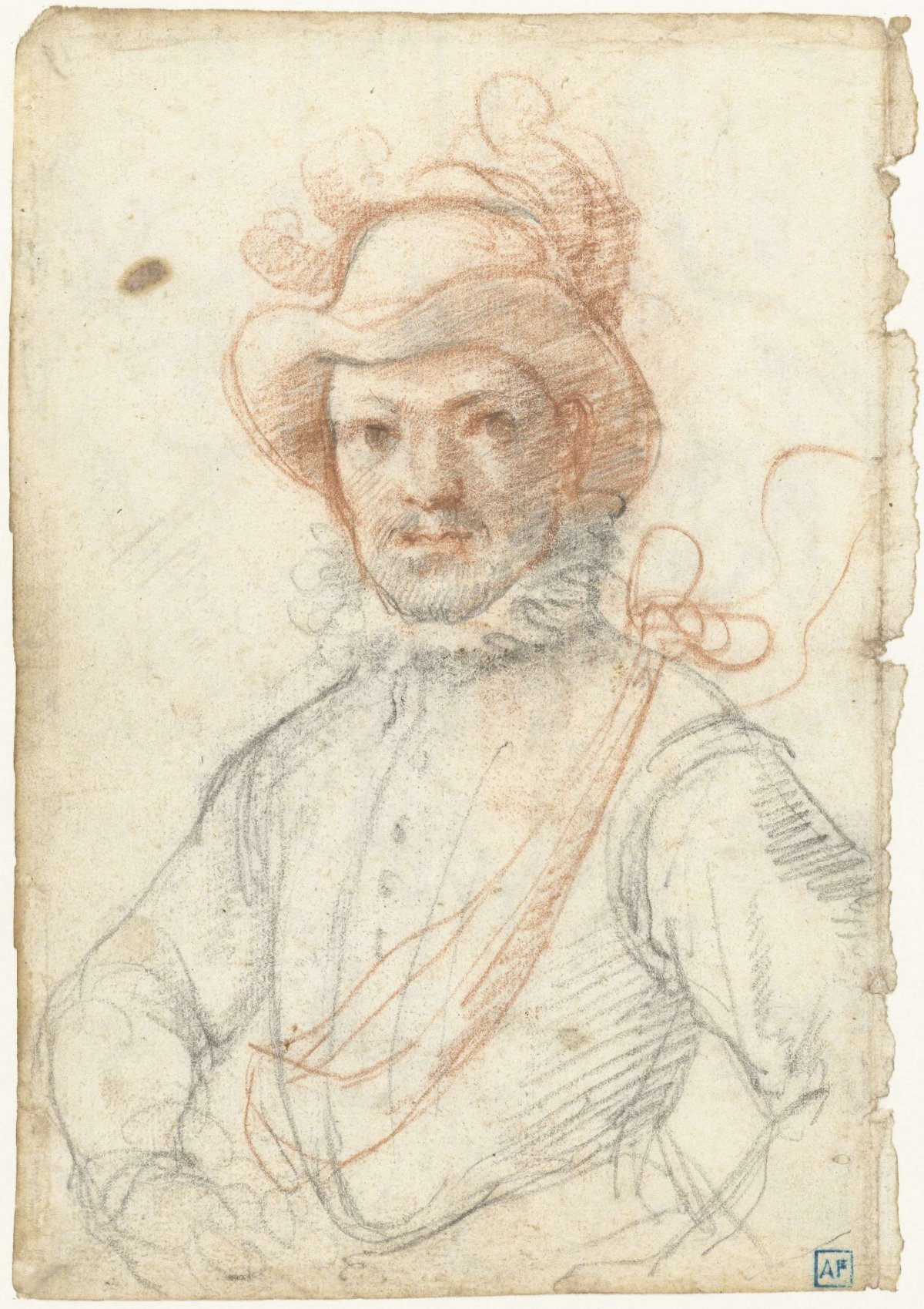 Portrait of a warrior, with plumed hat, Federico Zuccaro, 1550 - 1609