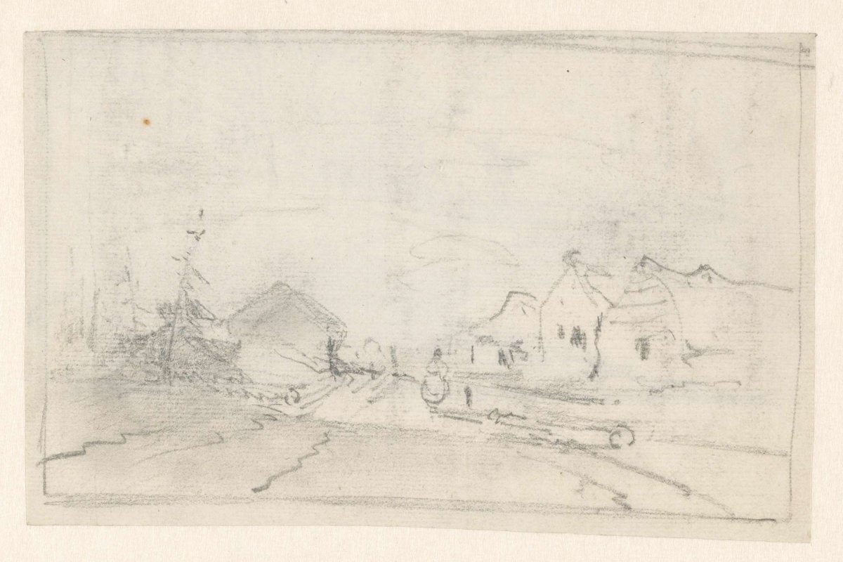 Sketch of a village scene, Andreas Schelfhout, 1797 - 1870