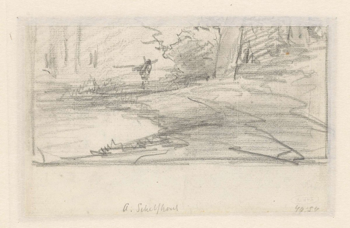 Sketch of a hiker on a forest path, Andreas Schelfhout, 1797 - 1870