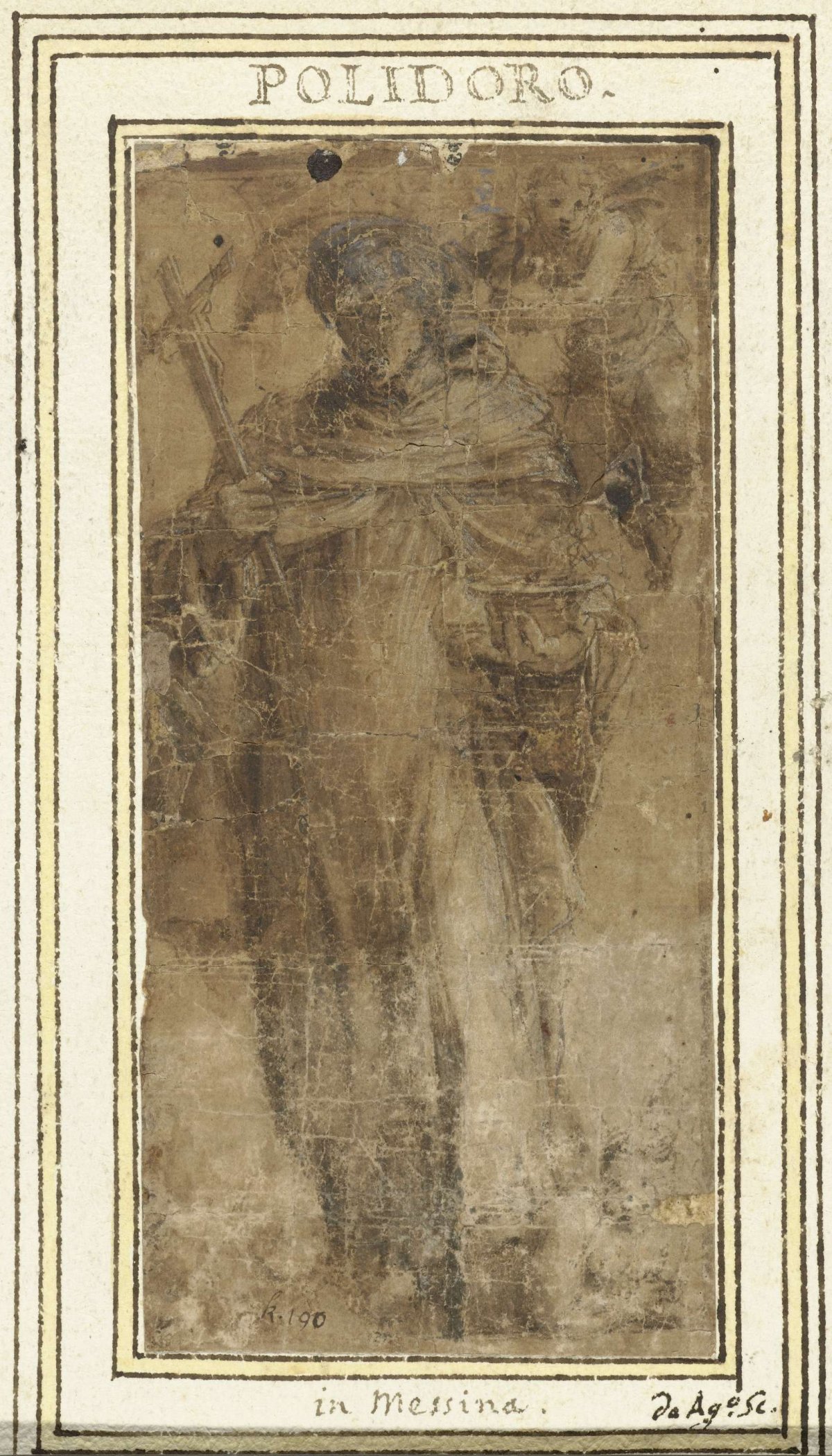 Standing saint (Angelo Carmelitano?) with crucifix, Polidoro da Caravaggio, 1502 - 1543