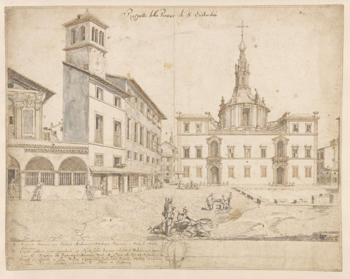 View of Rome from the Piazza S. Eustachio, Lievin Cruyl, 1664