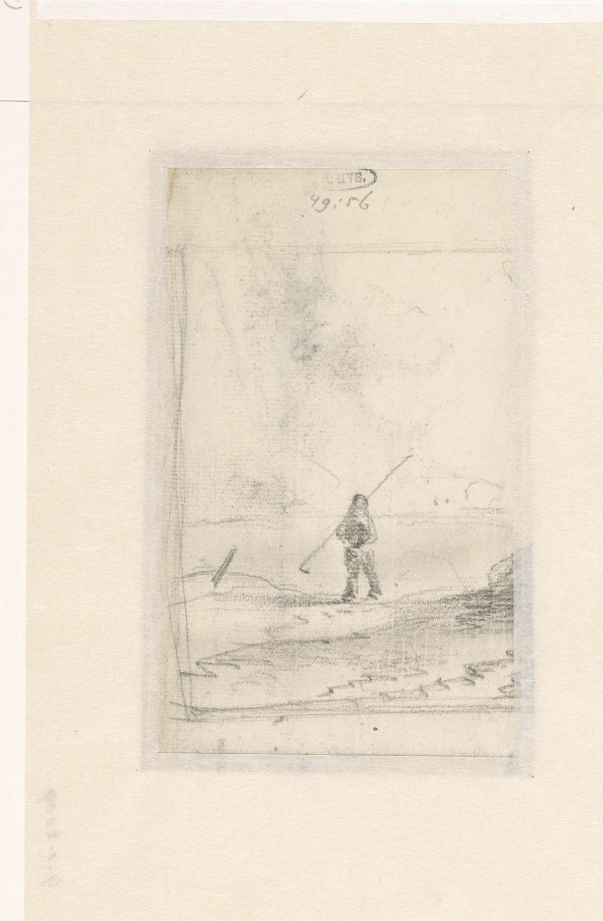 Sketch of a fisherman by the water, Andreas Schelfhout, 1797 - 1870