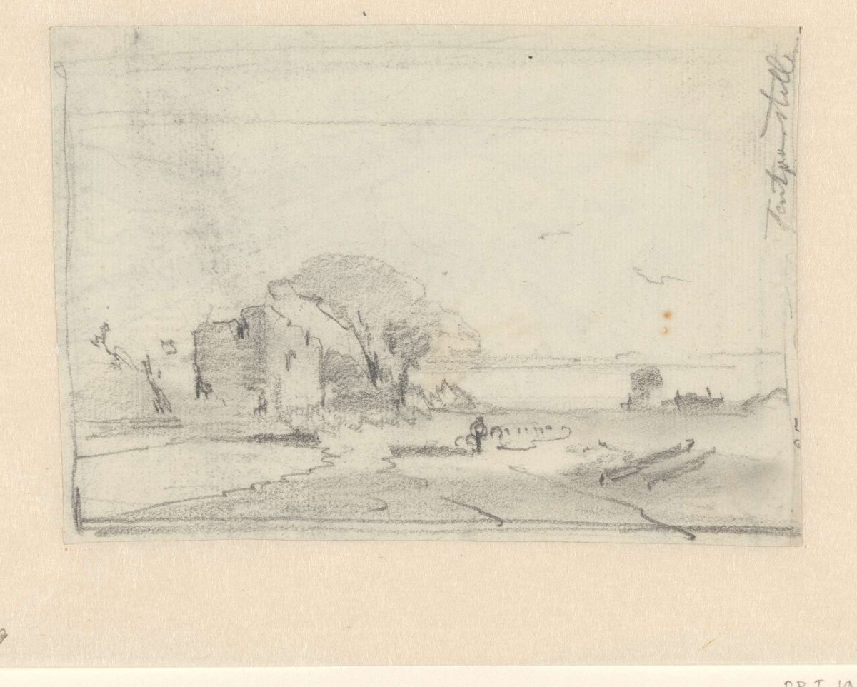 Sketch of a landscape with a ruin and trees, Andreas Schelfhout, 1797 - 1870