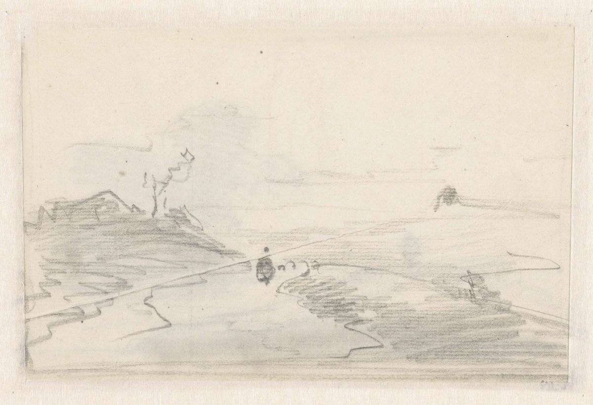 Sketch of a walker on a road, Andreas Schelfhout, 1797 - 1870