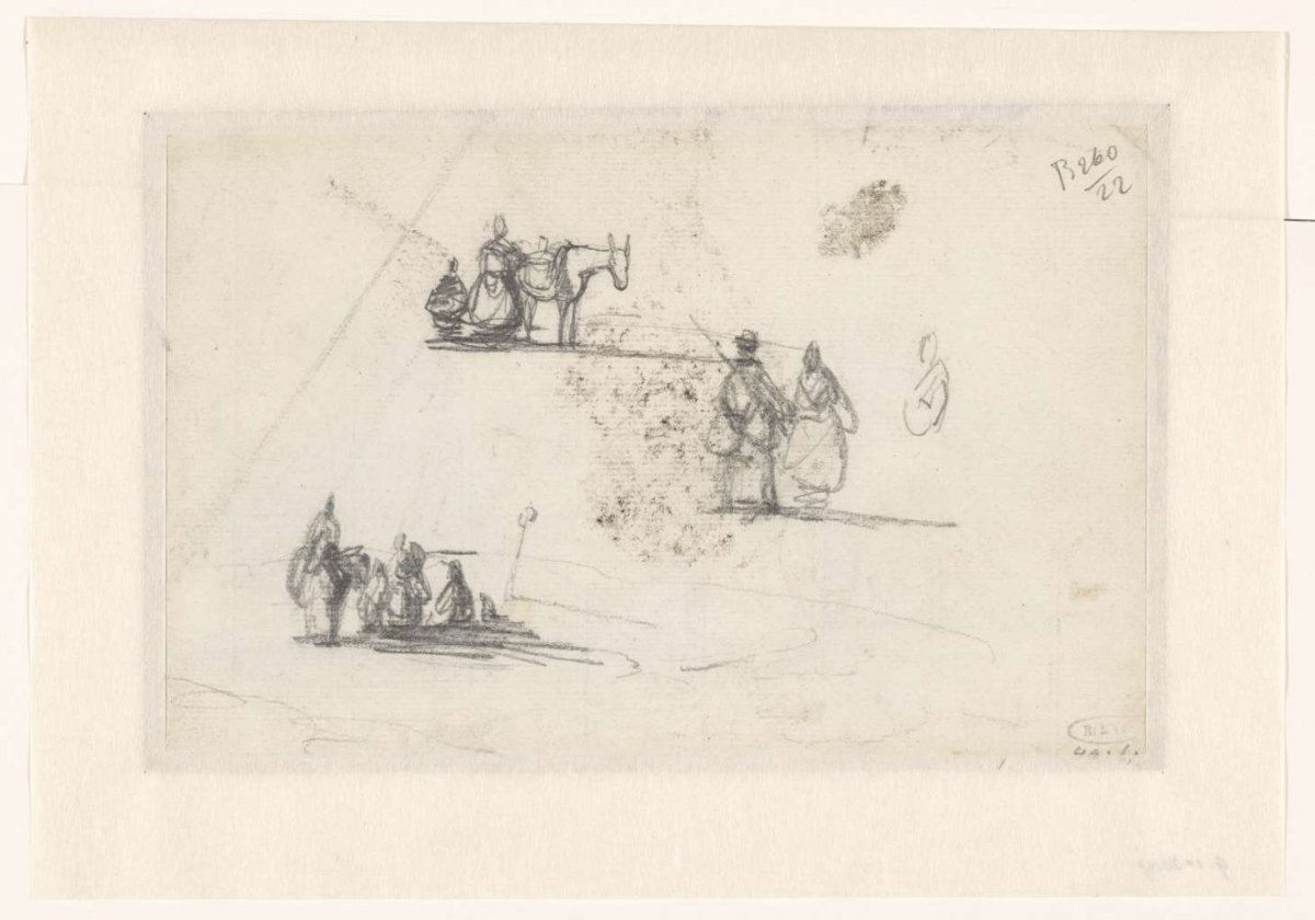 Sketch sheet with studies of figures and an easel, Andreas Schelfhout, 1797 - 1870