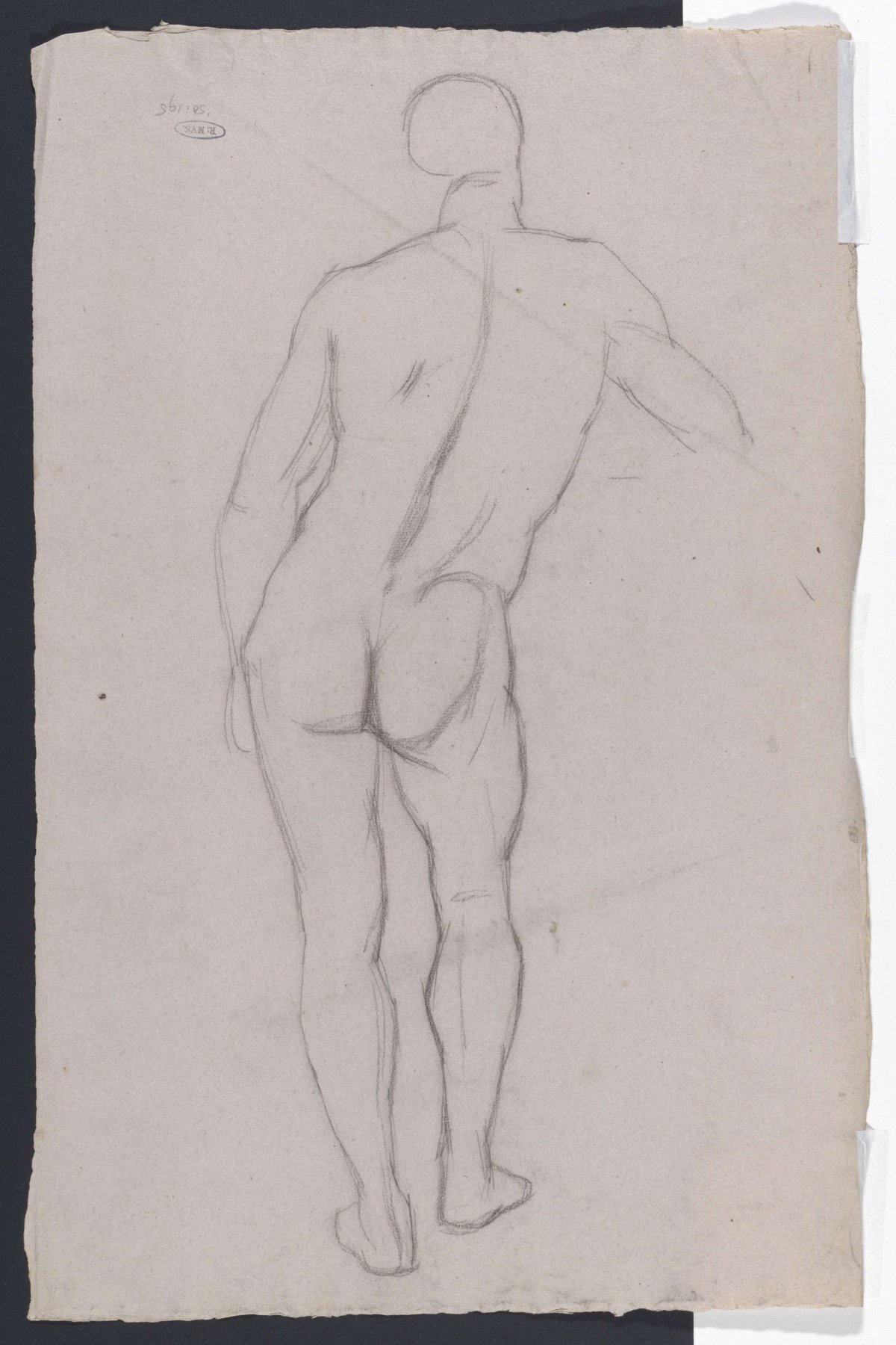 Sketch of a male nude, from behind, August Allebé, 1848 - 1927