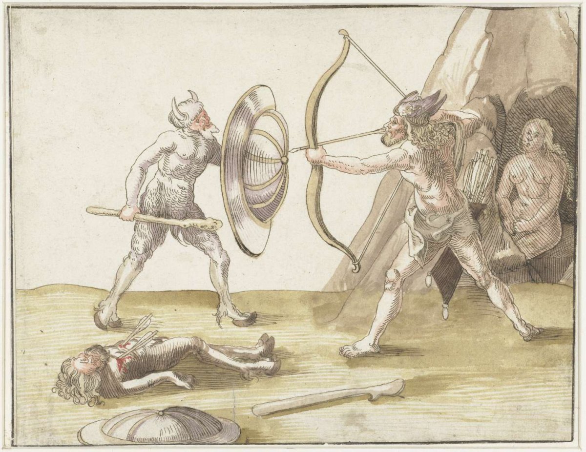 Fight between two savages, Erhard Schön, 1500 - 1600
