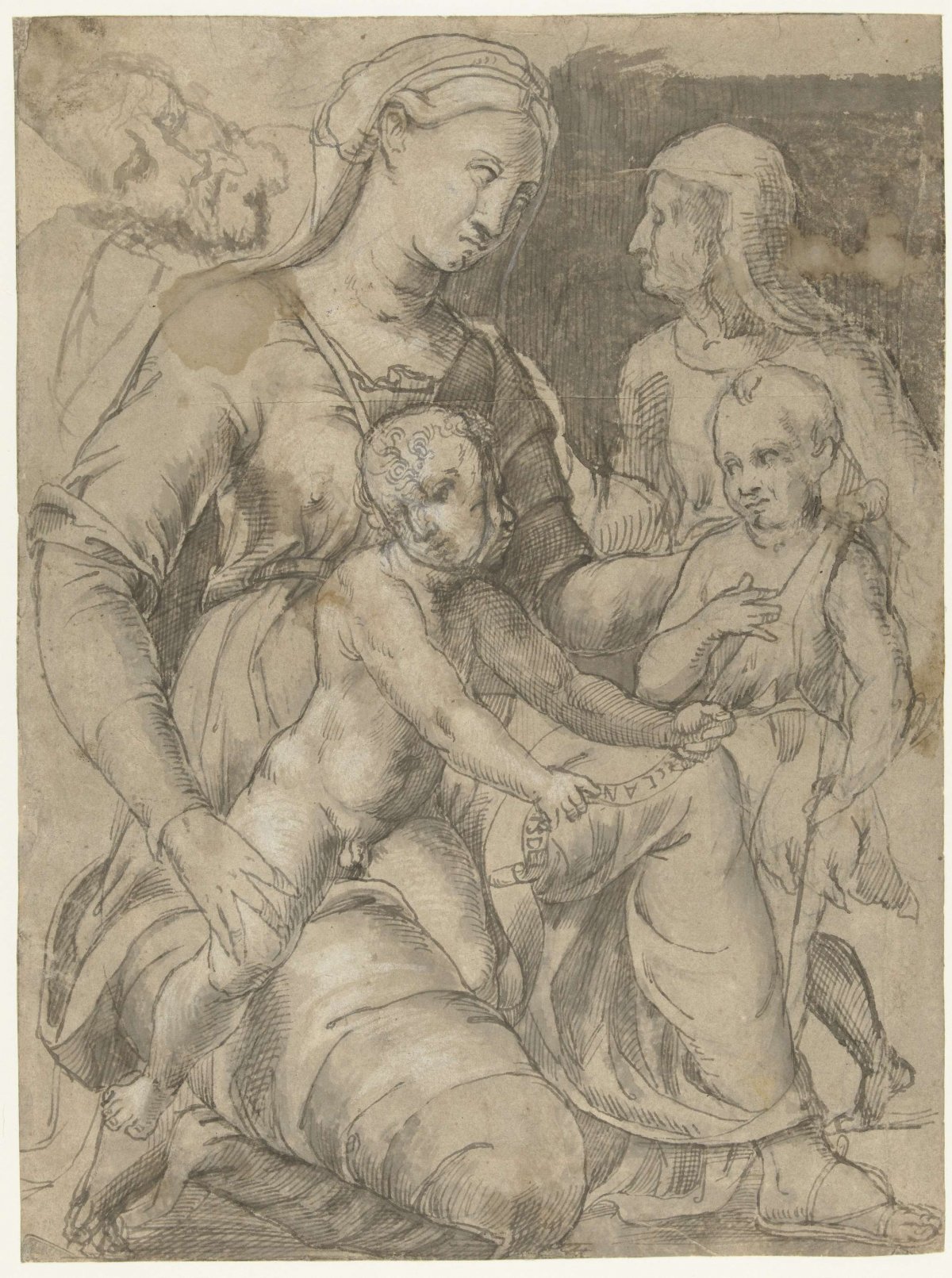 Holy family with John the Baptist and Elizabeth, anonymous, 1540 - 1560