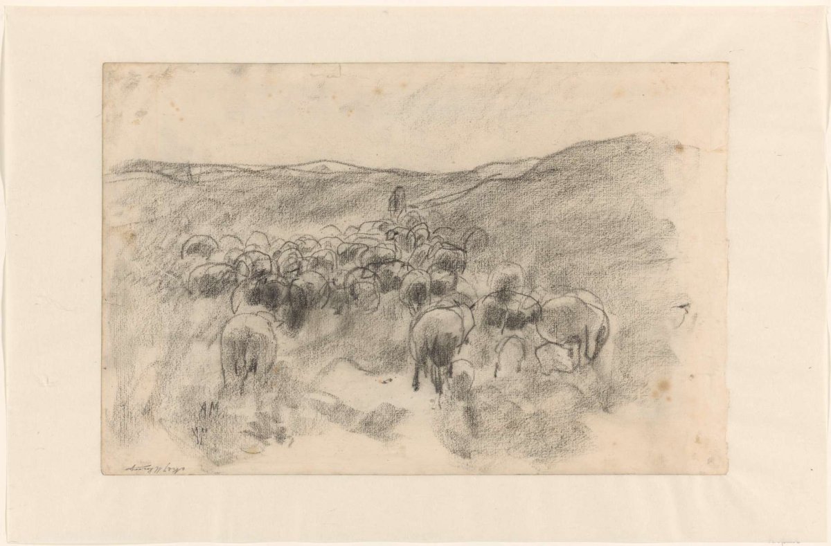 Shepherd with flock of sheep on the moors, Anton Mauve, 1848 - 1888