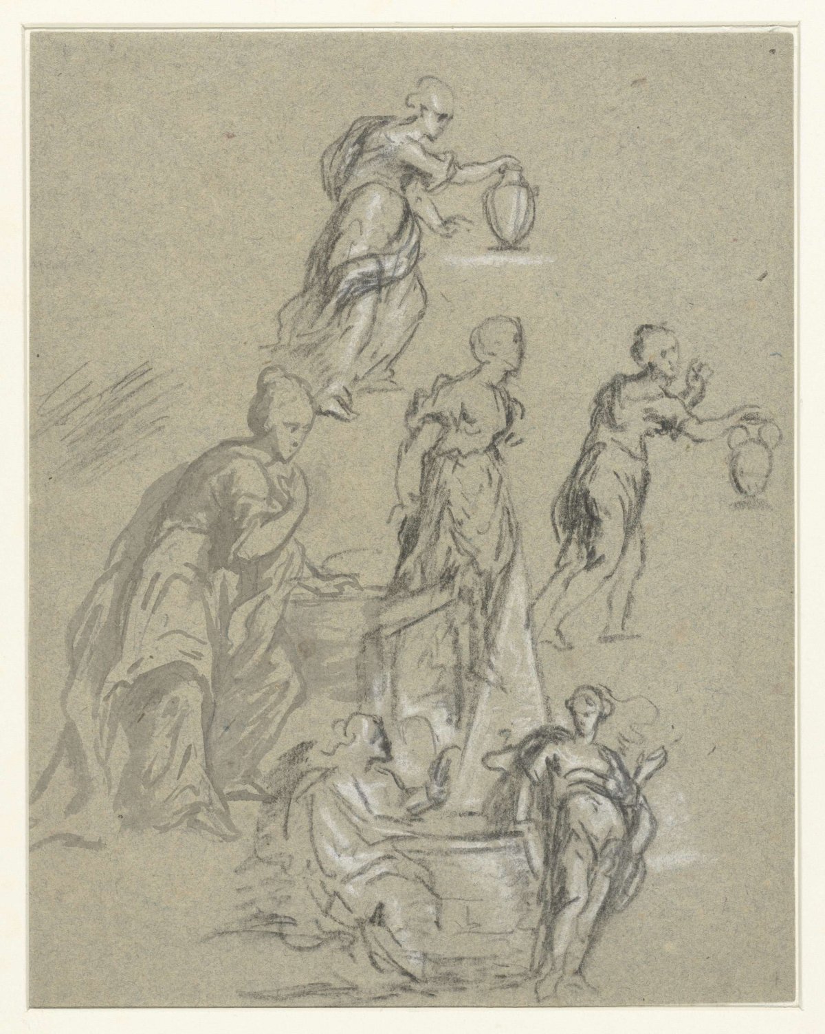 Studies for a composition of Christ and the Samaritan woman, anonymous, 1700 - 1800