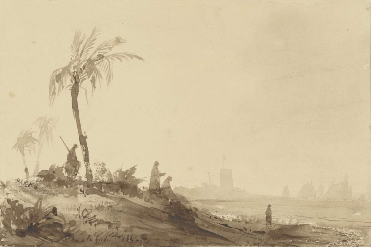 Bedouins under a palm, Théodore Gudin, 1842