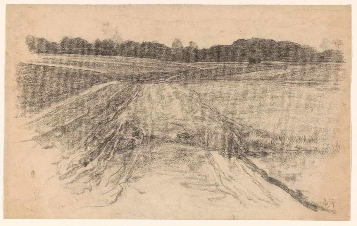 Country road through the open field, Pieter de Josselin de Jong, 1871 - 1906
