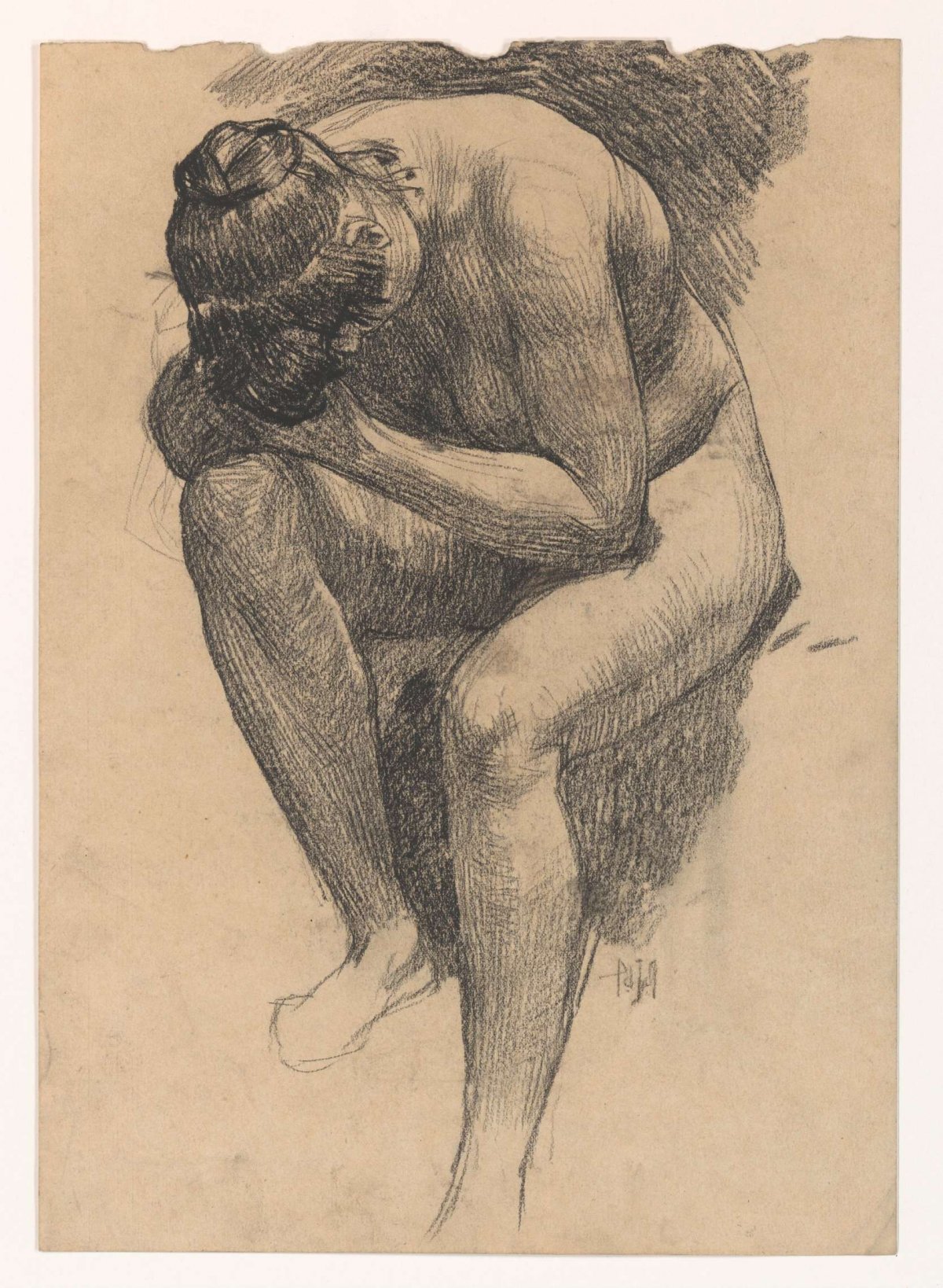 Nude study of a hunched seated woman, Pieter de Josselin de Jong, 1871 - 1906