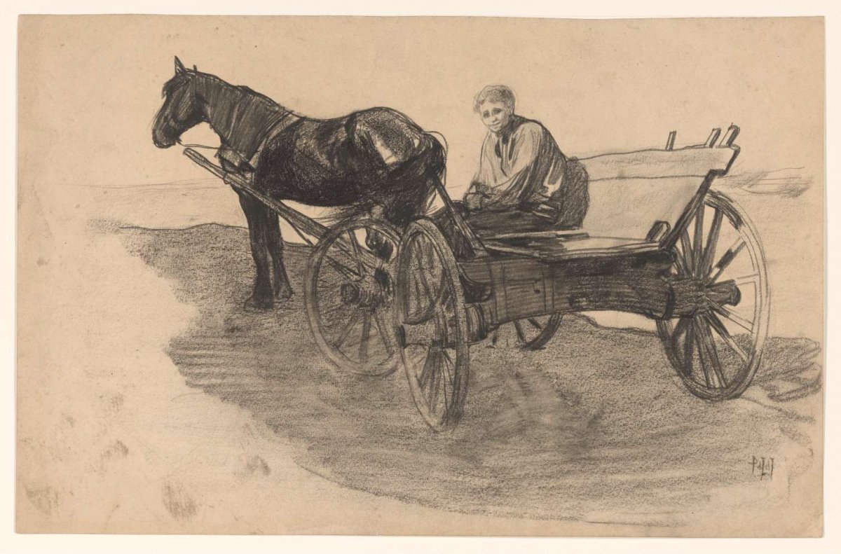 Horse and wagon with someone in it, Pieter de Josselin de Jong, 1871 - 1906