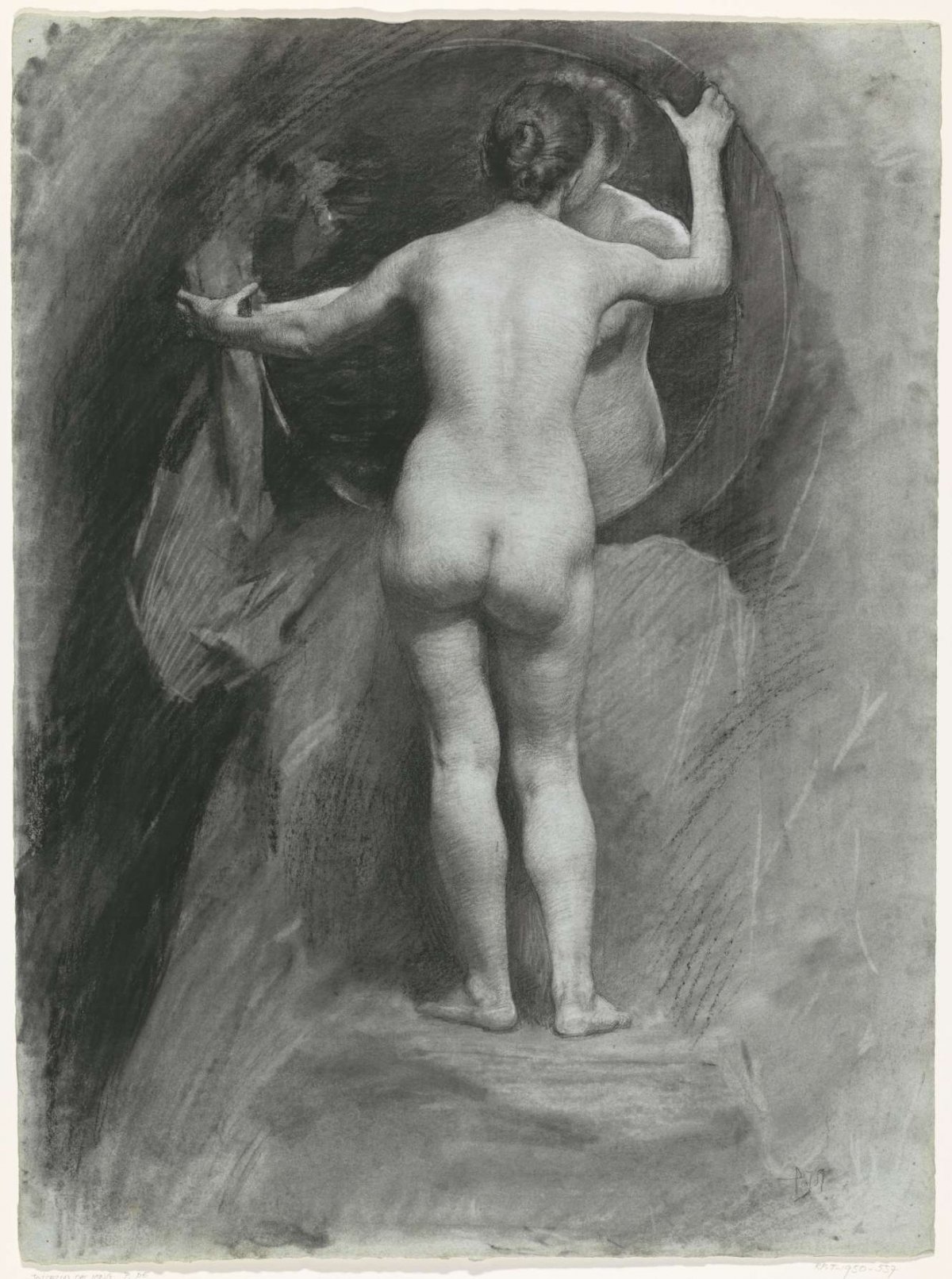 Female nude, standing in front of a mirror, Pieter de Josselin de Jong, 1871 - 1906