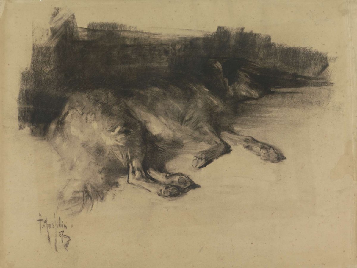 Liggende, slapende hond, Pieter de Josselin de Jong, 1871 - 1906
