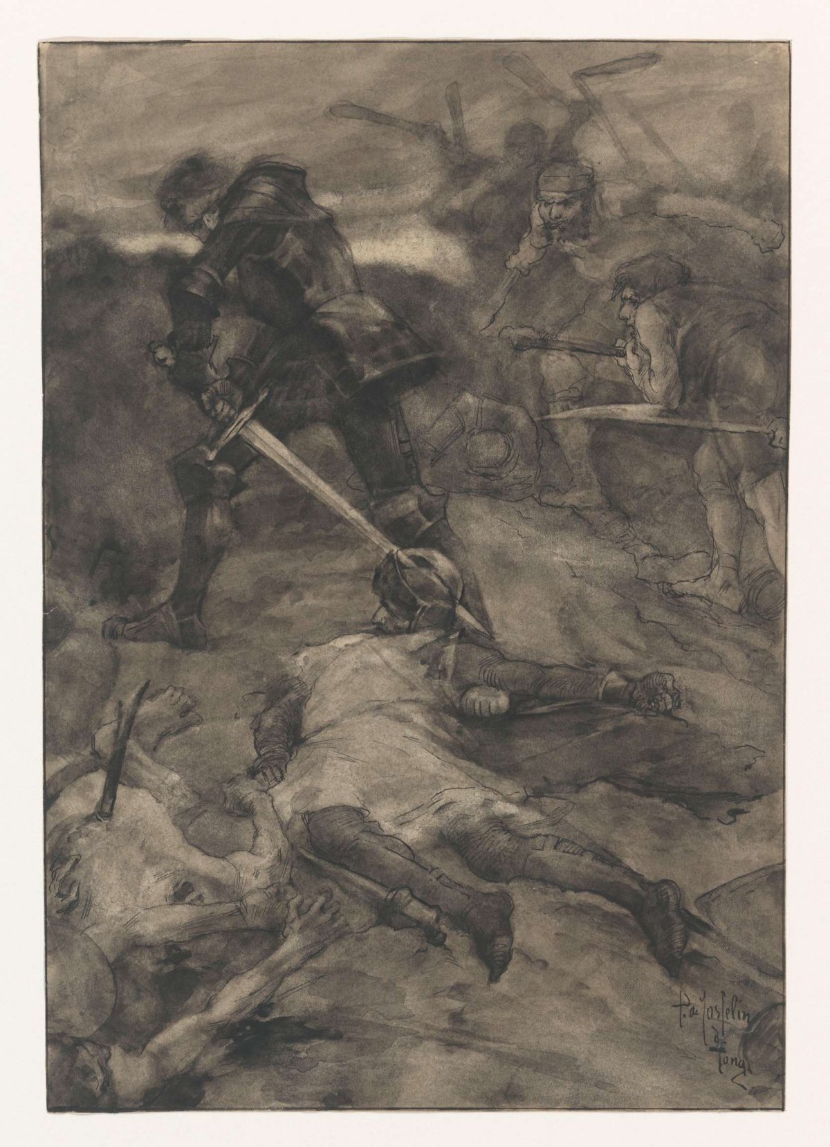 Historical depiction of a battle, Pieter de Josselin de Jong, 1871 - 1906