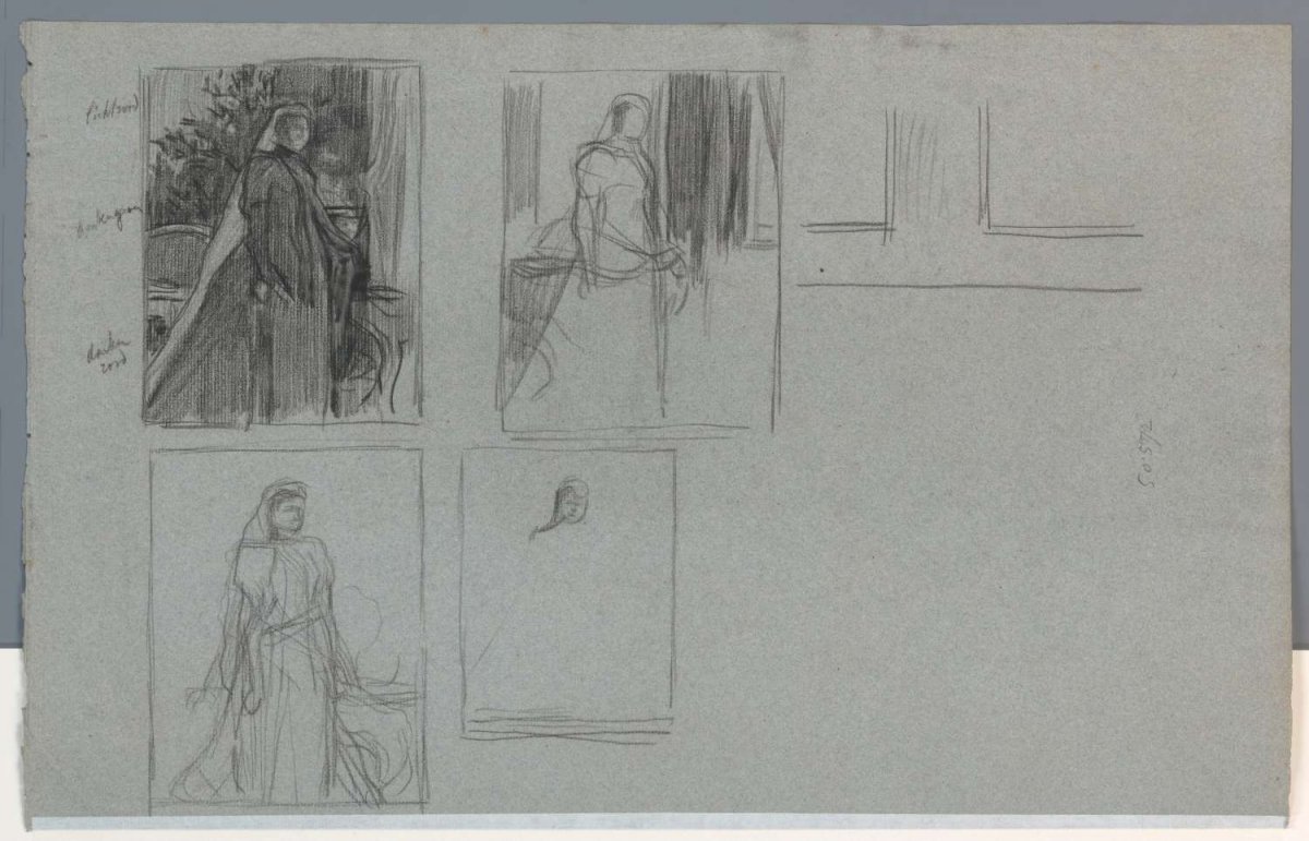 Studies for the portrait of Queen Emma as a widow, Pieter de Josselin de Jong, 1871 - 1906