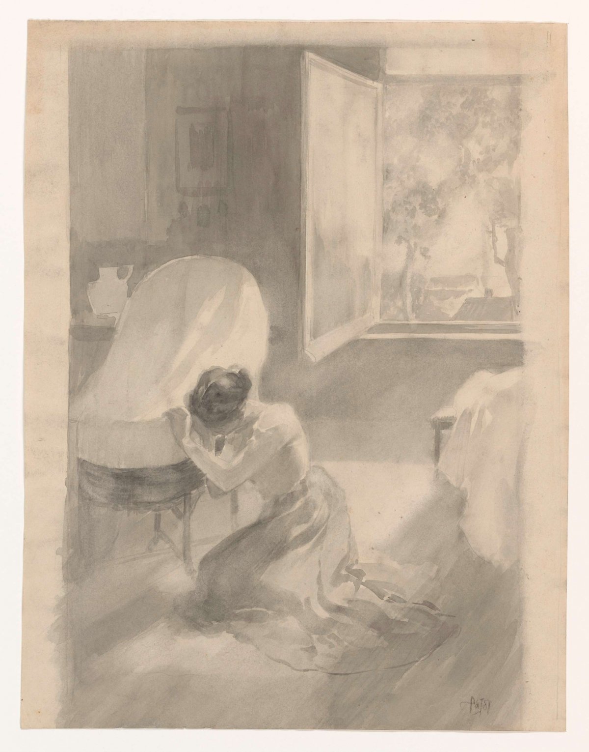 Mother at crib, Pieter de Josselin de Jong, 1871 - 1906