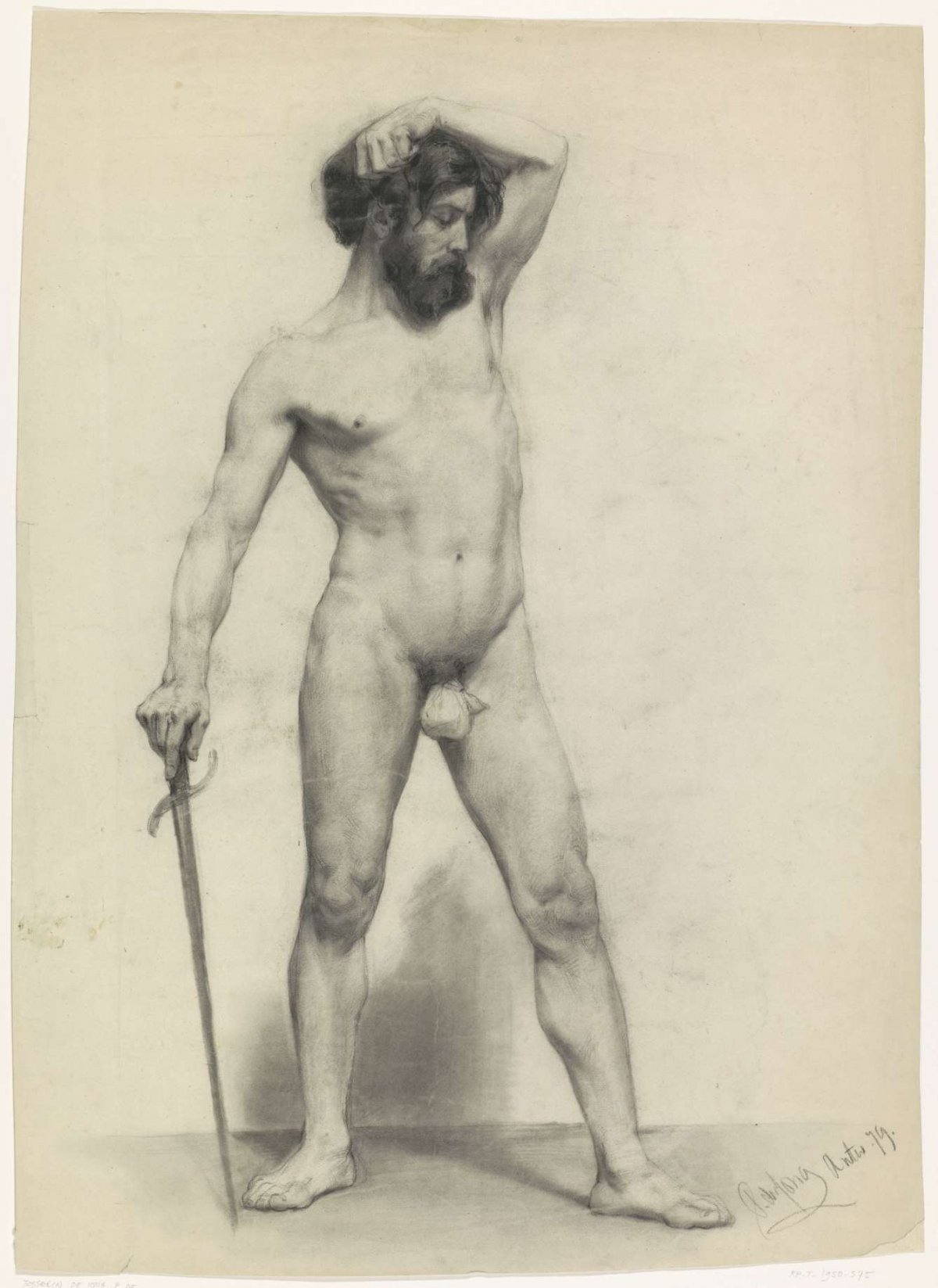 Standing male nude with sword, to the right, Pieter de Josselin de Jong, 1879