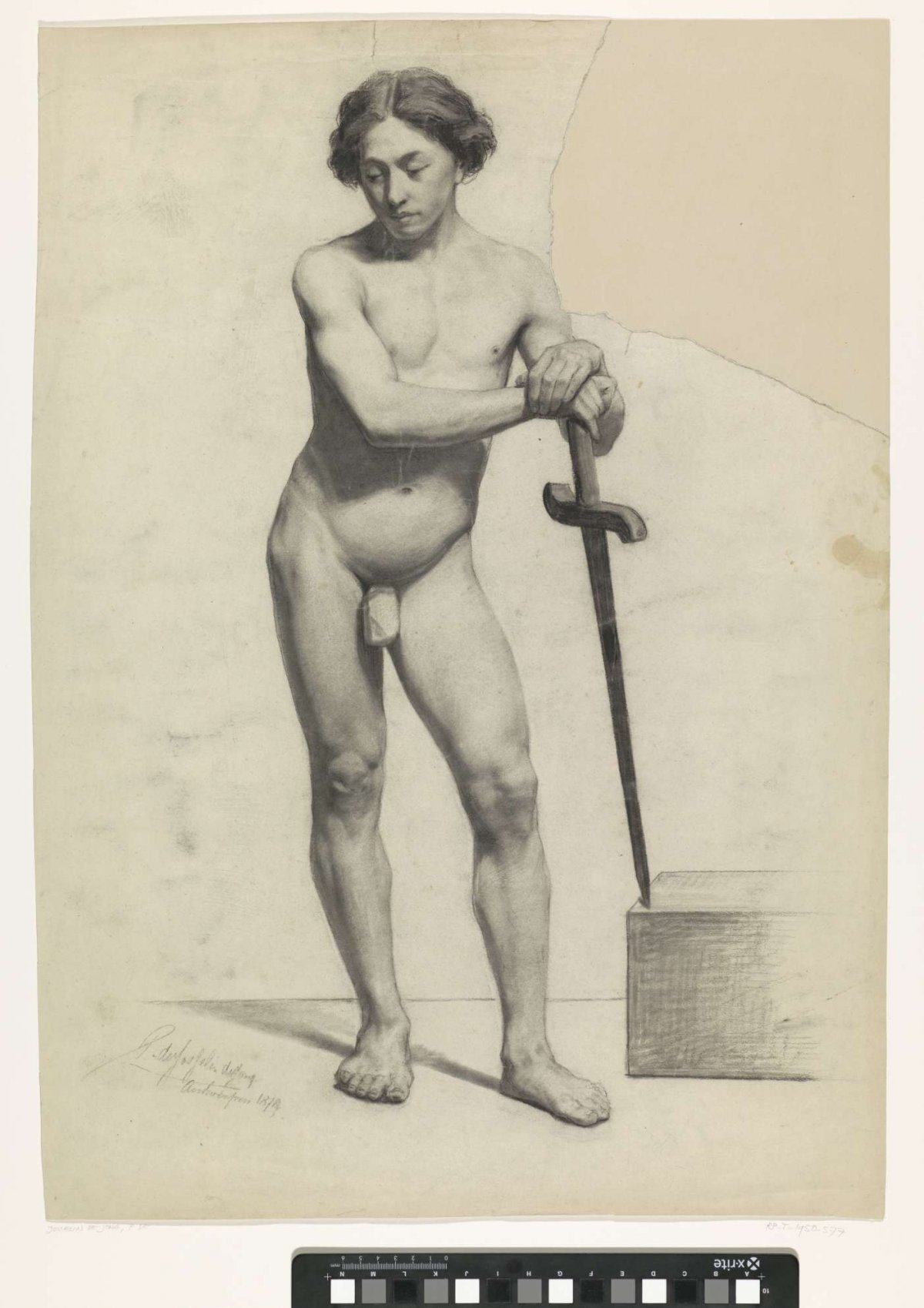 Standing male nude, with sword, Pieter de Josselin de Jong, 1878
