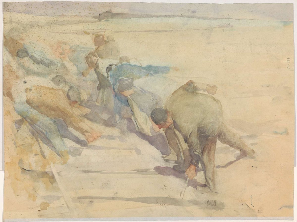 Workers busy breaking up rails, Pieter de Josselin de Jong, 1871 - 1906