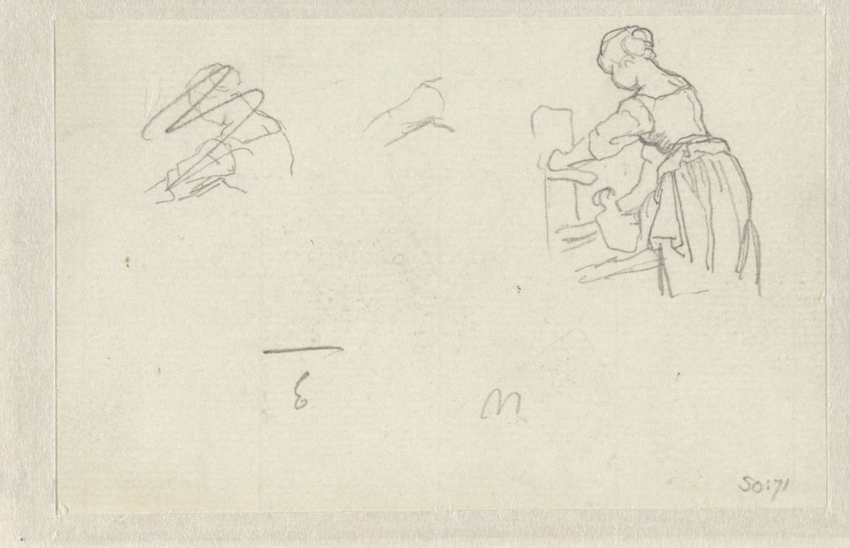Sketches of a woman at the pump, Jacob Maris, 1847 - 1899