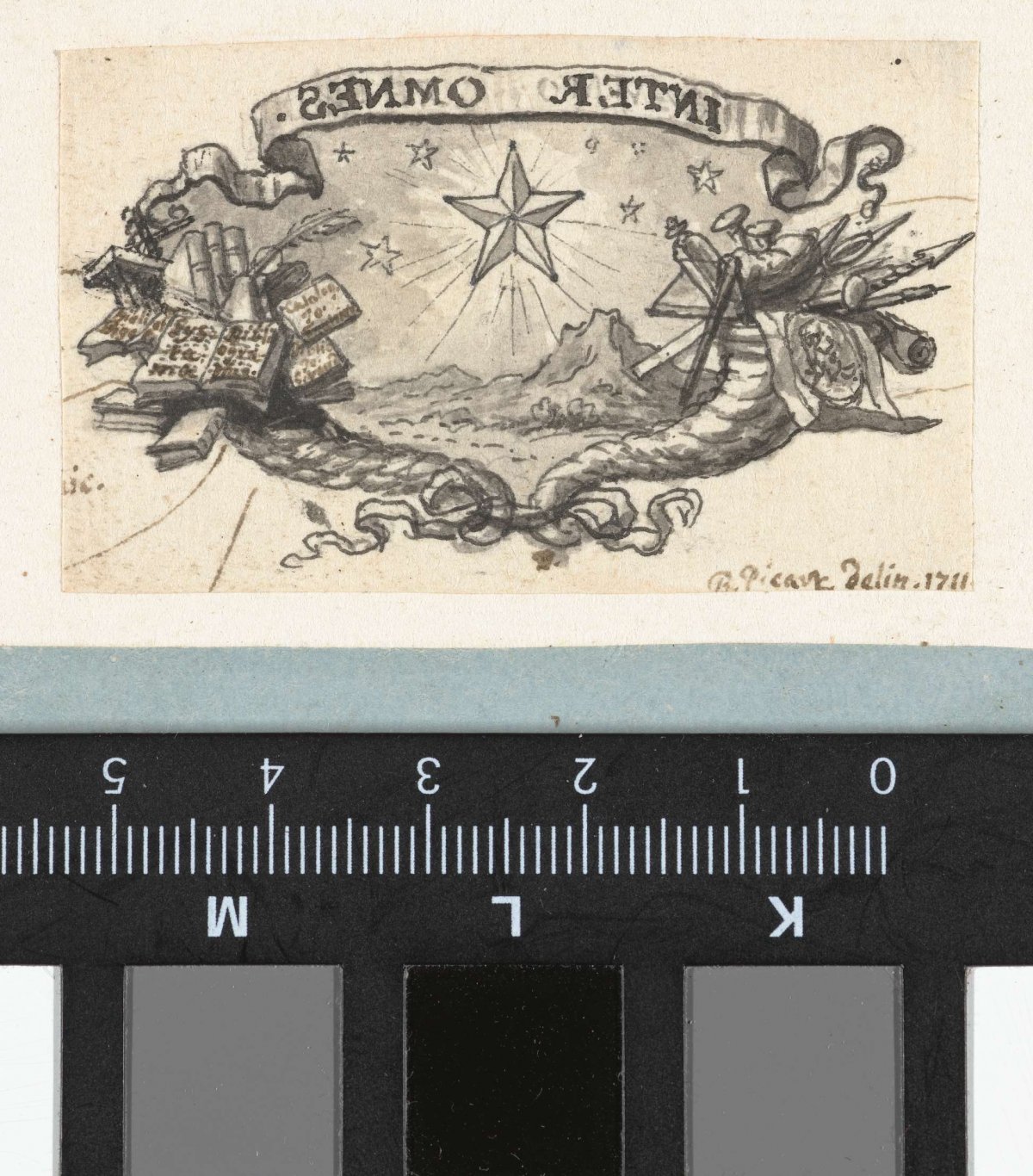 Vignette with star over landscape, Bernard Picart, 1711